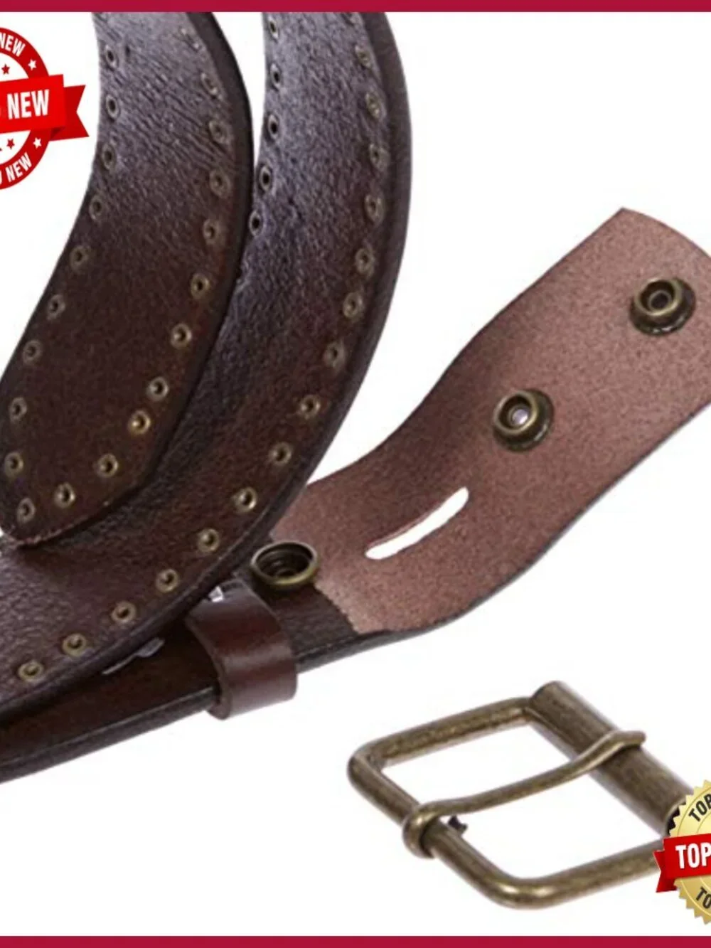 Vintage Studded Leather Belt with Interchangeable Buckle, 1.5